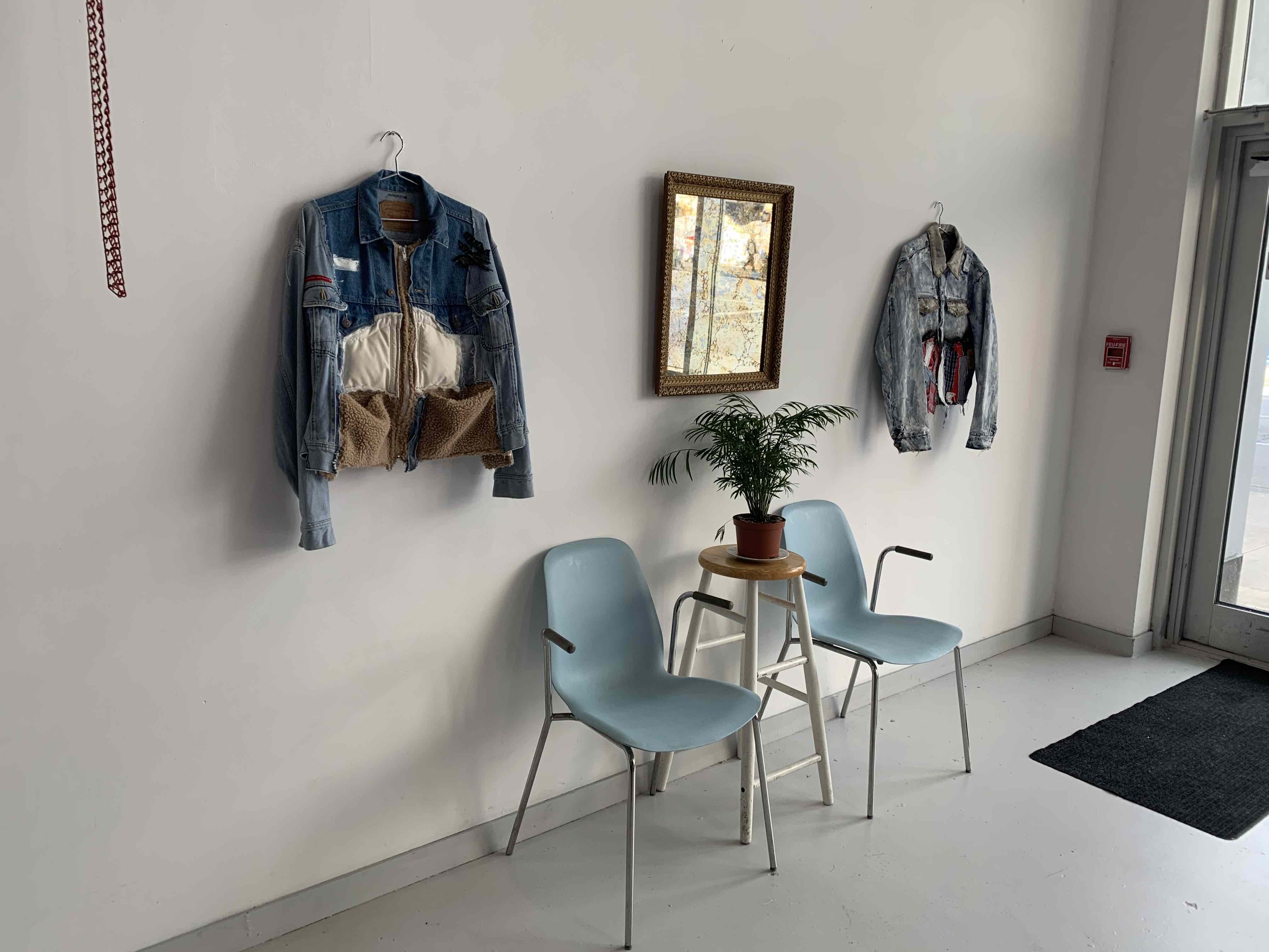 clothing hanging on walls